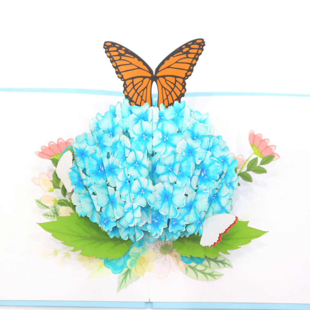 Hydrangea Flower with Monarch Butterfly Pop Up Card
