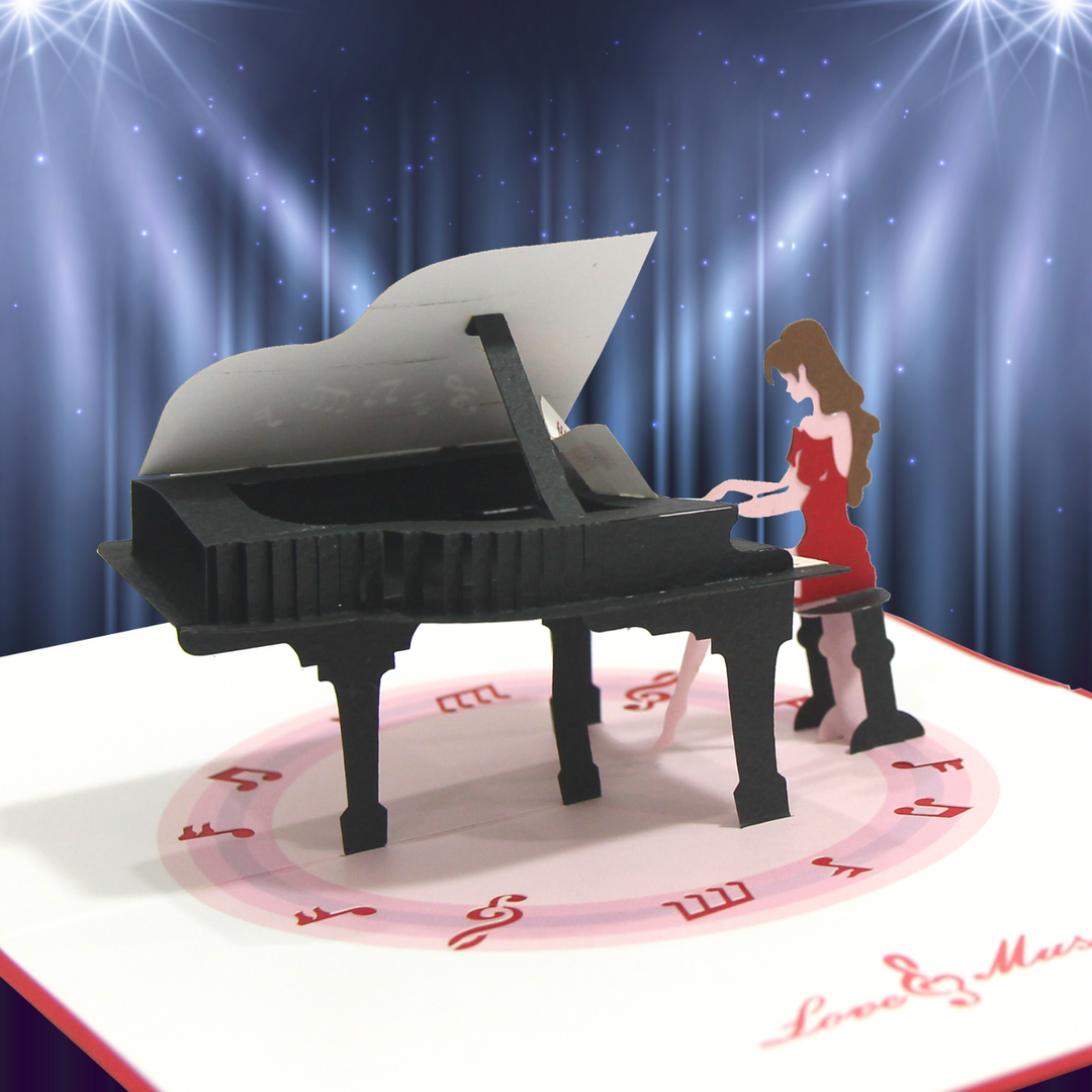 Lovely Girl Playing Piano Pop Up Card