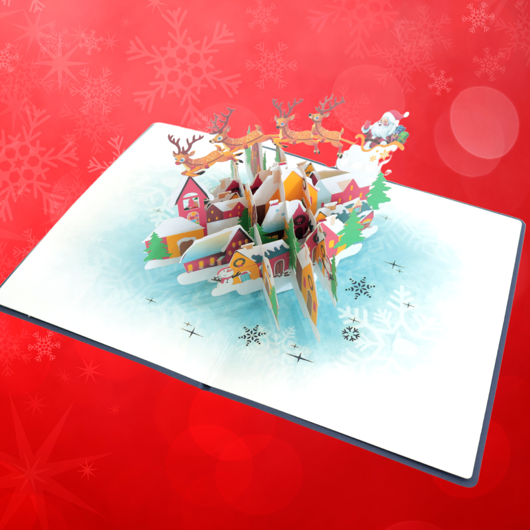Santa Sleigh & Reindeer Christmas Pop Up Card